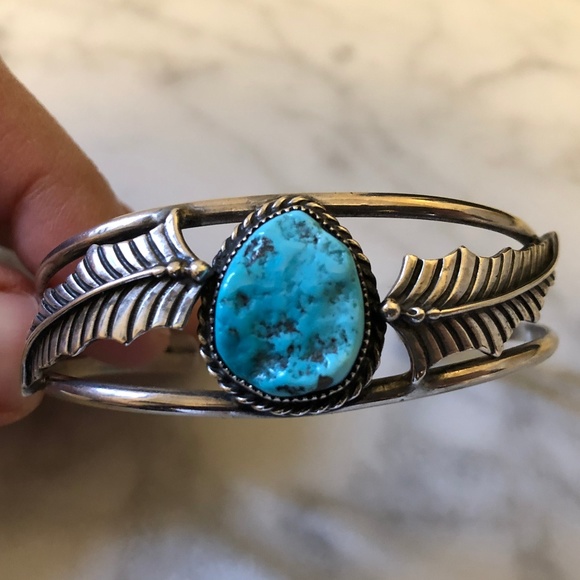Vintage Jewelry - Vintage Navajo Sterling Turquoise Cuff Bracelet